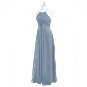 AZAZIE GINGER. A-Line Pleated Chiffon Floor-Length Dress dusty blue.